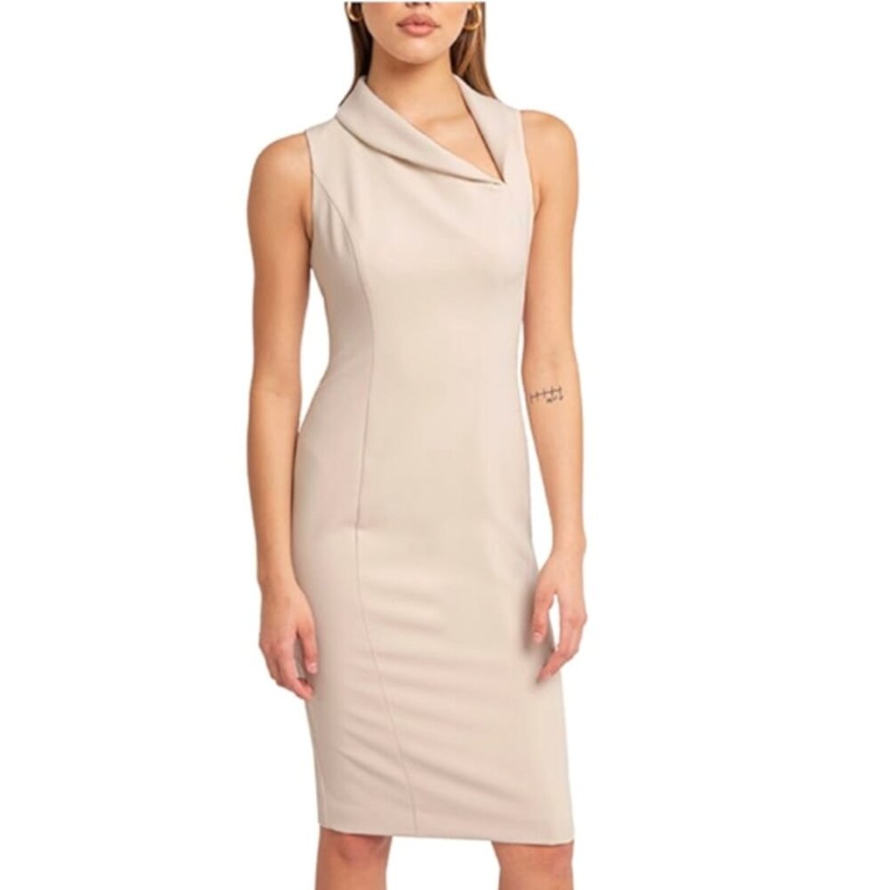 Black Halo Blaze Sheath Pencil Dress - Biscotti/Cream - 8